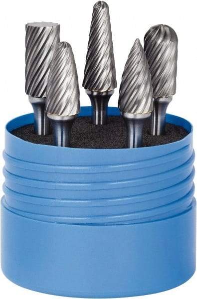 SGS Pro - 5 Piece, 1/4" Shank Burr Set - Tungsten Carbide, Multiple Head Shape - Exact Tool & Supply