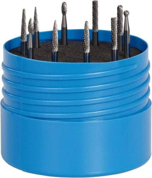 SGS Pro - 10 Piece, 1/8" Shank Burr Set - Tungsten Carbide, Multiple Head Shape - Exact Tool & Supply