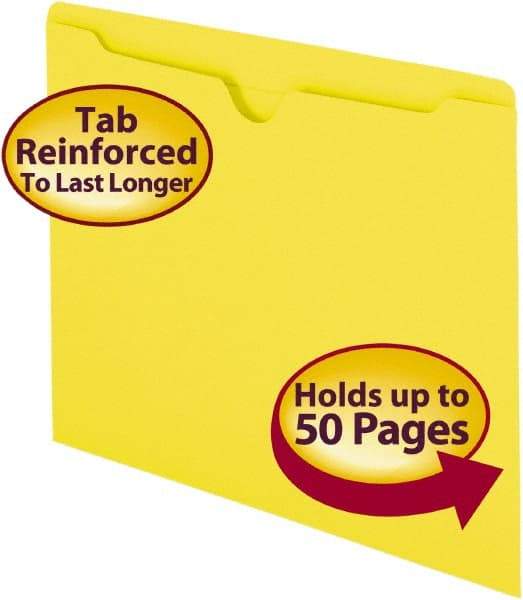 SMEAD - 8-1/2 x 11", Letter Size, Yellow, Colored Folders with Double-Ply Tabs - 11 Point Stock, Straight Tab Cut Location - Exact Tool & Supply