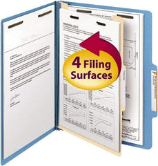 SMEAD - 8-1/2 x 11", Letter Size, Blue, Classification Folders with Top Tab Fastener - 14 Point Stock, Right of Center Tab Cut Location - Exact Tool & Supply