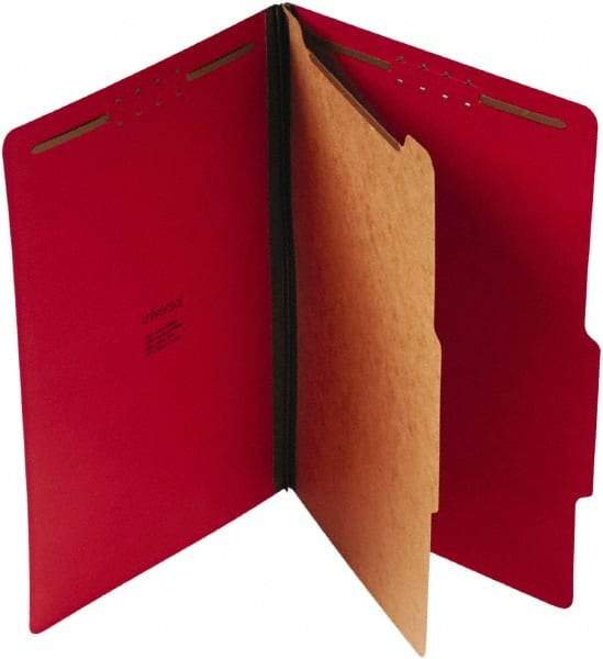 UNIVERSAL - 8-1/2 x 14", Legal, Ruby Red, Classification Folders with Top Tab Fastener - 25 Point Stock, Right of Center Tab Cut Location - Exact Tool & Supply