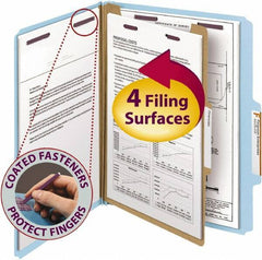 SMEAD - 8-1/2 x 11", Letter Size, Blue, Classification Folders with Top Tab Fastener - 23 Point Stock, Right of Center Tab Cut Location - Exact Tool & Supply