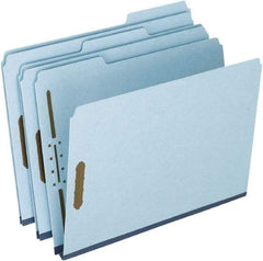 Pendaflex - 8-1/2 x 11", Letter Size, Blue, Classification Folders with Top Tab Fastener - 25 Point Stock, 1/3 Tab Cut Location - Exact Tool & Supply