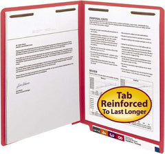 SMEAD - 8-1/2 x 11", Letter Size, Red, Classification Folders with End Tab Fastener - 11 Point Stock, Straight Tab Cut Location - Exact Tool & Supply