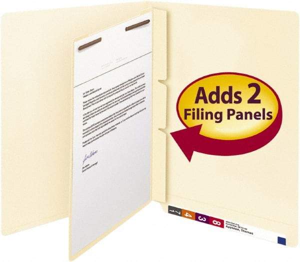 SMEAD - 8-1/2 x 11", Letter Size, Manila, Classification Folders with End Tab Fastener - 11 Point Stock, Right of Center Tab Cut Location - Exact Tool & Supply