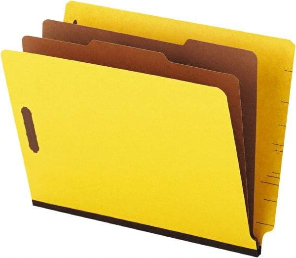 Universal One - 8-1/2 x 11", Letter Size, Yellow, Classification Folders with End Tab Fastener - 25 Point Stock, Straight Tab Cut Location - Exact Tool & Supply