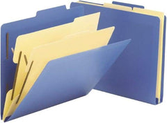 SMEAD - 8-1/2 x 11", Letter Size, Blue, Classification Folders with Top Tab Fastener - Right of Center Tab Cut Location - Exact Tool & Supply