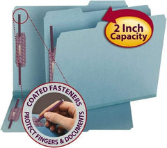 SMEAD - 8-1/2 x 11", Letter Size, Blue, File Folders with Top Tab - 23 Point Stock, 1/3 Tab Cut Location - Exact Tool & Supply