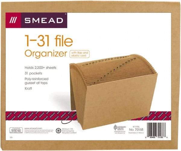 SMEAD - 8-1/2 x 11", Letter Size, Kraft, 1-31 Indexed Expanding Files - Assorted Tab Cut Location - Exact Tool & Supply
