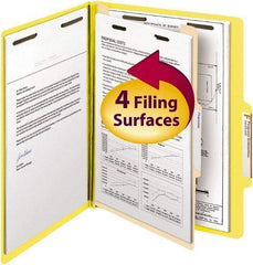 SMEAD - 8-1/2 x 11", Letter Size, Yellow, Classification Folders with Top Tab Fastener - 14 Point Stock, Right of Center Tab Cut Location - Exact Tool & Supply
