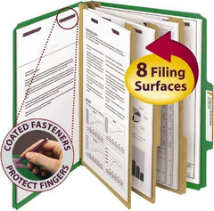 SMEAD - 8-1/2 x 11", Letter Size, Green, Classification Folders with Top Tab Fastener - 23 Point Stock, 2/5 Tab Cut Location - Exact Tool & Supply