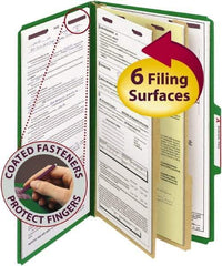 SMEAD - 8-1/2 x 14", Legal, Green, Classification Folders with Top Tab Fastener - 23 Point Stock, Right of Center Tab Cut Location - Exact Tool & Supply
