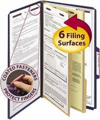 SMEAD - 8-1/2 x 14", Legal, Dark Blue, Classification Folders with Top Tab Fastener - 23 Point Stock, Right of Center Tab Cut Location - Exact Tool & Supply