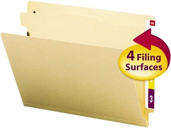 SMEAD - 8-1/2 x 11", Letter Size, Manila, Classification Folders with End Tab Fastener - 18 Point Stock, Straight Tab Cut Location - Exact Tool & Supply