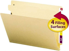 SMEAD - 8-1/2 x 11", Letter Size, Manila, Classification Folders with End Tab Fastener - 18 Point Stock, Straight Tab Cut Location - Exact Tool & Supply
