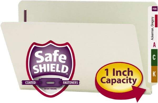 SMEAD - 8-1/2 x 14", Legal, Gray-Green, Expansion Folders - 25 Point Stock, Straight Tab Cut Location - Exact Tool & Supply