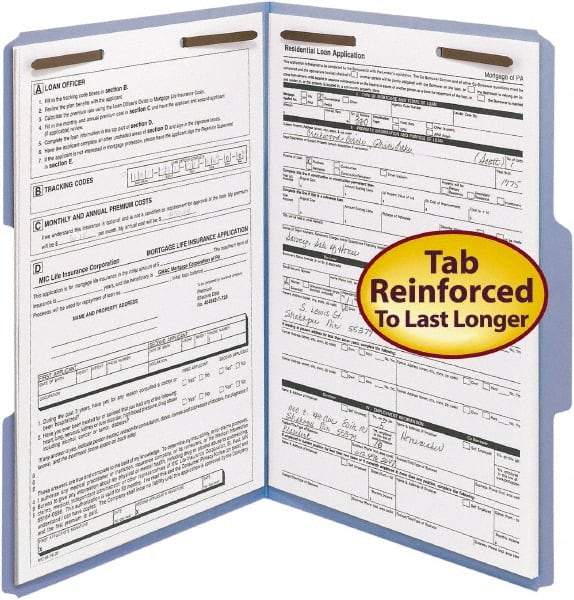 SMEAD - 8-1/2 x 14", Legal, Blue, File Folders with Top Tab - 11 Point Stock, 1/3 Tab Cut Location - Exact Tool & Supply