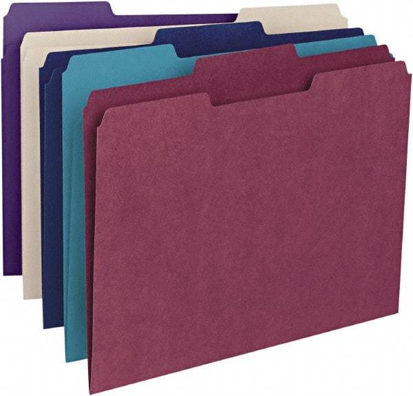 SMEAD - 8-1/2 x 11", Letter Size, Assorted Colors, File Folders with Top Tab - 11 Point Stock, 1/3 Tab Cut Location - Exact Tool & Supply
