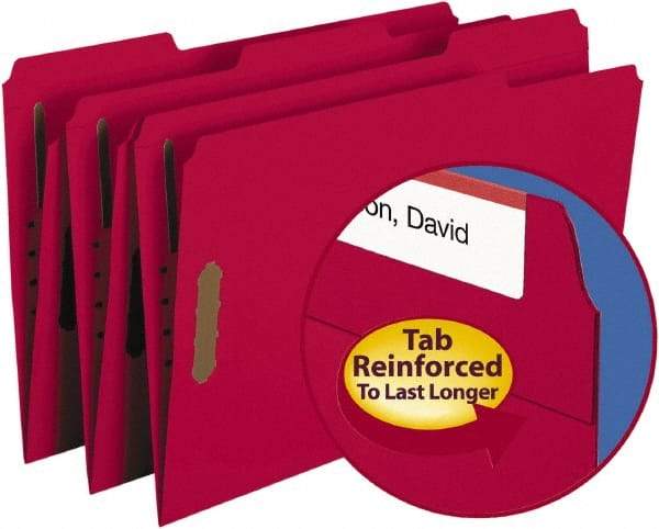 SMEAD - 8-1/2 x 14", Legal, Red, File Folders with Top Tab - 11 Point Stock, 1/3 Tab Cut Location - Exact Tool & Supply