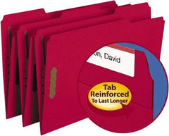 SMEAD - 8-1/2 x 14", Legal, Red, File Folders with Top Tab - 11 Point Stock, 1/3 Tab Cut Location - Exact Tool & Supply