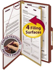 SMEAD - 8-1/2 x 14", Legal, Red, Classification Folders with Top Tab Fastener - 25 Point Stock, Right of Center Tab Cut Location - Exact Tool & Supply