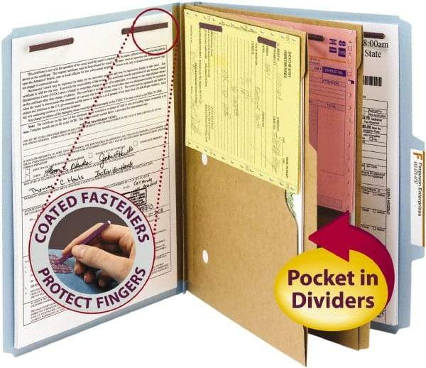 SMEAD - 8-1/2 x 11", Letter Size, Blue, Classification Folders with Top Tab Fastener - 23 Point Stock, Right of Center Tab Cut Location - Exact Tool & Supply