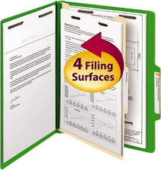 SMEAD - 8-1/2 x 11", Letter Size, Green, Classification Folders with Top Tab Fastener - 14 Point Stock, Right of Center Tab Cut Location - Exact Tool & Supply