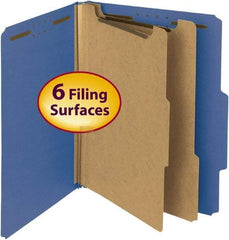 SMEAD - 8-1/2 x 11", Letter Size, Dark Blue, Classification Folders with Top Tab Fastener - 25 Point Stock, Right of Center Tab Cut Location - Exact Tool & Supply