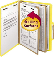 SMEAD - 8-1/2 x 11", Letter Size, Yellow, Classification Folders with Top Tab Fastener - 14 Point Stock, Right of Center Tab Cut Location - Exact Tool & Supply