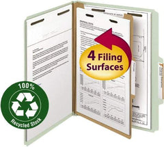 SMEAD - 8-1/2 x 11", Letter Size, Gray/Green, Classification Folders with Top Tab Fastener - 25 Point Stock, 2/5 Tab Cut Location - Exact Tool & Supply