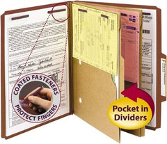 SMEAD - 8-1/2 x 11", Letter Size, Red, Classification Folders with Top Tab Fastener - 25 Point Stock, Right of Center Tab Cut Location - Exact Tool & Supply