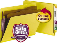 SMEAD - 8-1/2 x 11", Letter Size, Yellow, Classification Folders with End Tab Fastener - 23 Point Stock, Straight Tab Cut Location - Exact Tool & Supply