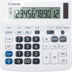 Canon - 12-Digit LCD 12 Function Portable Calculator - 6-1/2 x 6 x 1-1/4 Display Size, White, Solar & Battery Powered - Exact Tool & Supply