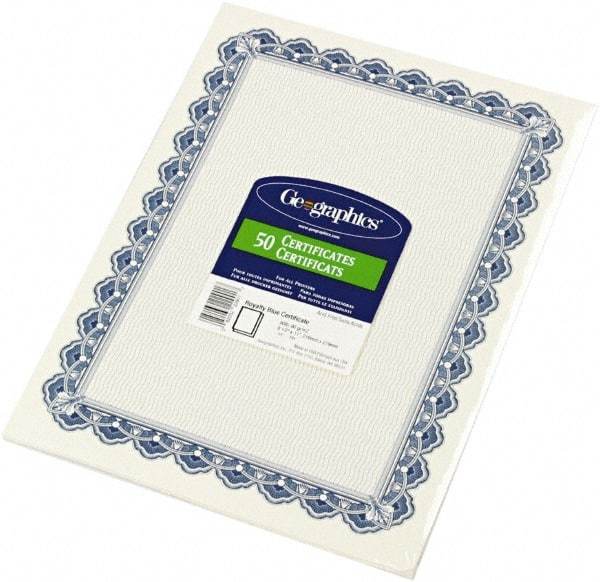 Geographic - 50 Sheet, 8-1/2 x 11", Certificate - Blue - Exact Tool & Supply