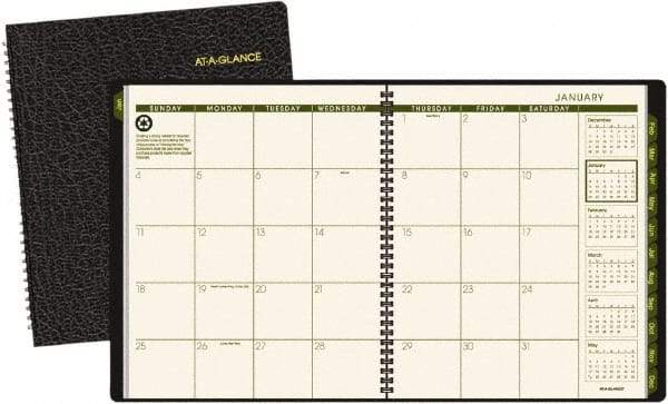 AT-A-GLANCE - 12 Sheet, 9 x 11", Monthly Planner - Black - Exact Tool & Supply