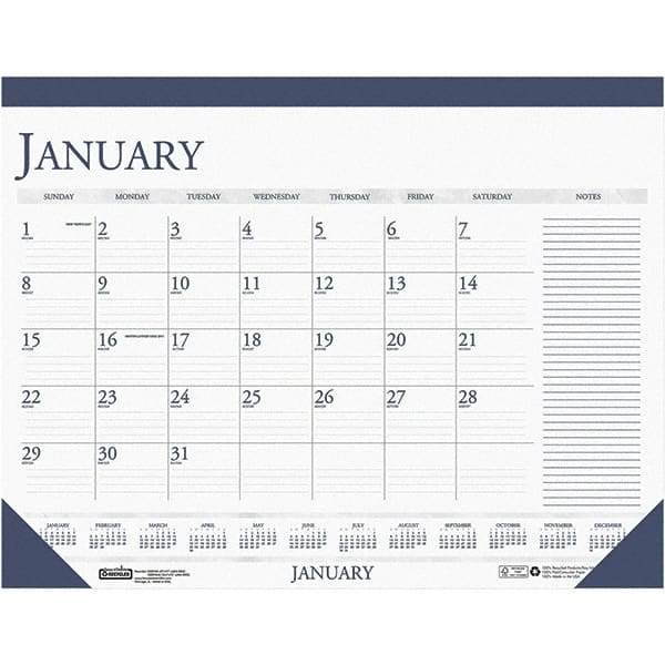 House of Doolittle - 12 Sheet, 18-1/2 x 13", Desk Calendar - White & Blue - Exact Tool & Supply