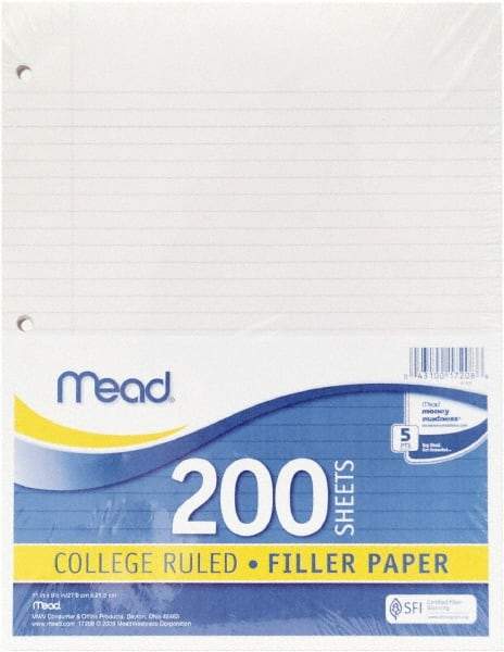 Mead - 200 Sheet, 8-1/2 x 11", College Ruled Filler Paper - White - Exact Tool & Supply