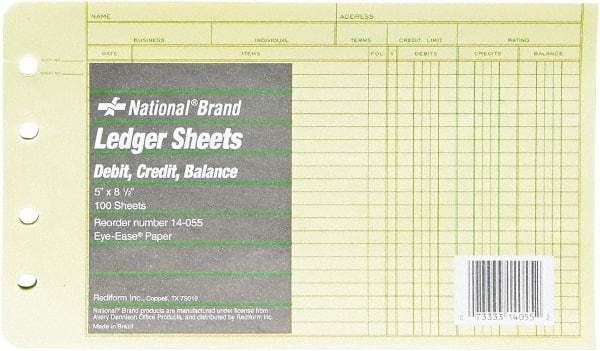 National Brand - 100 Sheet, 5 x 8-1/2", Ledger Refill Sheets - Green - Exact Tool & Supply