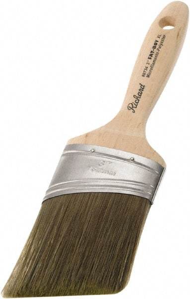 Richard - 3" Oval/Angle Polyester Angular Brush - 3-1/4" Bristle Length, 5-3/4" Wood Sash Handle - Exact Tool & Supply