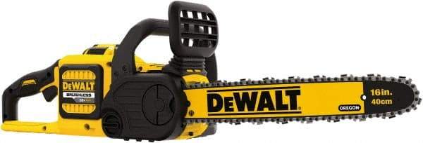 DeWALT - 60 Volt, 25.2 Ft/sec, Battery Powered Chainsaw - 16" Guide Bar Length, 7,500 RPM, 3/8" Chain Pitch, 0.043 Chain Gauge - Exact Tool & Supply
