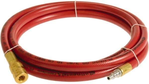 Continental ContiTech - 3/8" ID x 0.6" OD 5' Long Multipurpose Air Hose - Industrial Interchange Safety Coupler x Male Plug Ends, 300 Working psi, -10 to 158°F, 1/4" Fitting, Red - Exact Tool & Supply