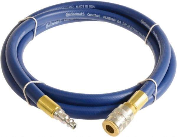 Continental ContiTech - 1/4" ID x 0.45" OD 10' Long Multipurpose Air Hose - Industrial Interchange Safety Coupler x Male Plug Ends, 300 Working psi, -10 to 158°F, 1/4" Fitting, Blue - Exact Tool & Supply