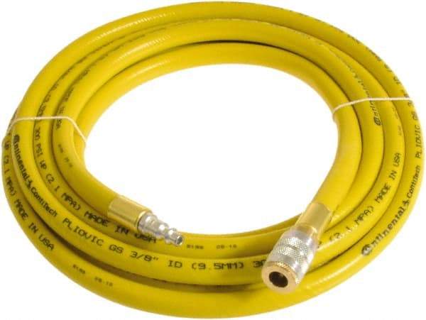 Continental ContiTech - 1/2" ID x 0.78" OD 75' Long Multipurpose Air Hose - Industrial Interchange Safety Coupler x Male Plug Ends, 300 Working psi, -10 to 158°F, 1/2" Fitting, Yellow - Exact Tool & Supply