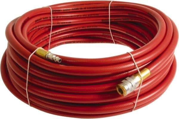 Continental ContiTech - 3/8" ID x 0.6" OD 50' Long Multipurpose Air Hose - Industrial Interchange Safety Coupler x Male Plug Ends, 300 Working psi, -10 to 158°F, 1/4" Fitting, Red - Exact Tool & Supply