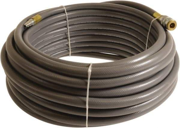 Continental ContiTech - 3/8" ID x 0.6" OD 100' Long Multipurpose Air Hose - Industrial Interchange Safety Coupler x Male Plug Ends, 300 Working psi, -10 to 158°F, 1/4" Fitting, Gray - Exact Tool & Supply