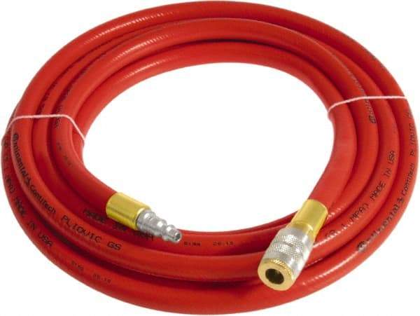 Continental ContiTech - 3/4" ID x 1.11" OD 3' Long Multipurpose Air Hose - Industrial Interchange Safety Coupler x Male Plug Ends, 250 Working psi, -10 to 158°F, 3/4" Fitting, Red - Exact Tool & Supply