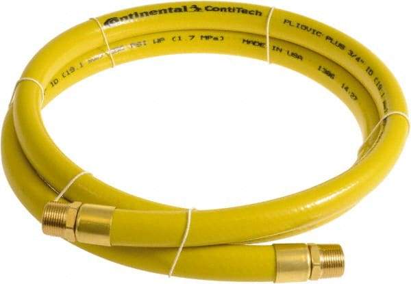 Continental ContiTech - 1" ID x 1.38" OD 5' Long Multipurpose Air Hose - MNPT x MNPT Ends, 250 Working psi, -10 to 158°F, 1" Fitting, Yellow - Exact Tool & Supply