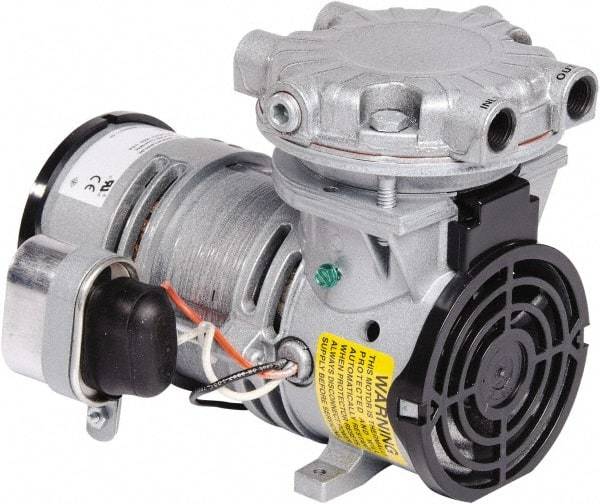 Gast - 1/6 hp, 0.8 CFM, 100 Max psi Piston Vacuum & Compressor Pump - 26 Hg/In, 110/115-1 Volt, 7.98" Long x 5.71" Wide x 5.97" High - Exact Tool & Supply