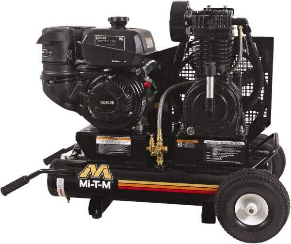 MI-T-M - 9.59 hp, 17.2 CFM, 175 Max psi, Two Stage Portable Fuel Air Compressor - Kohler CH395 OHV Engine - Exact Tool & Supply
