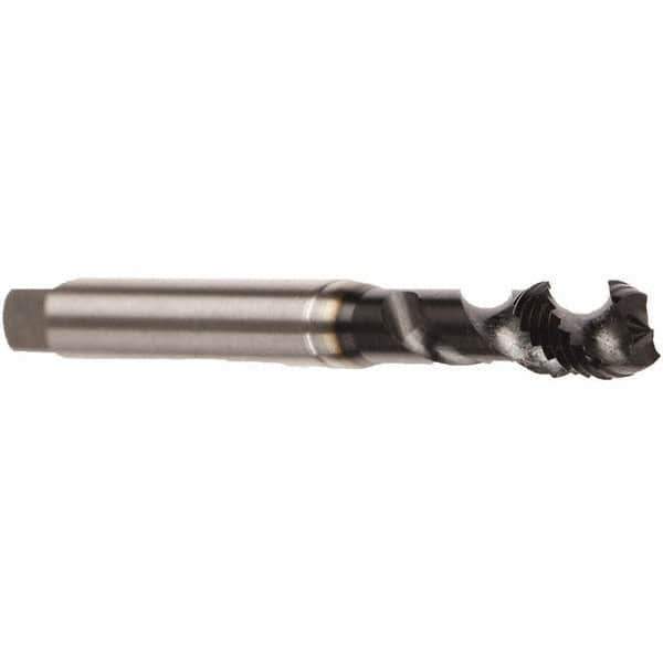 Emuge - M3x0.50 Metric 2 Flute 6H Modified Bottoming Spiral Flute Tap - Cobalt, GLT-8 Finish, 56mm OAL, Right Hand Flute, Right Hand Thread, Series Enorm - Exact Tool & Supply